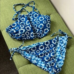 Rue21 Blue and White Bikini with Circular Pattern